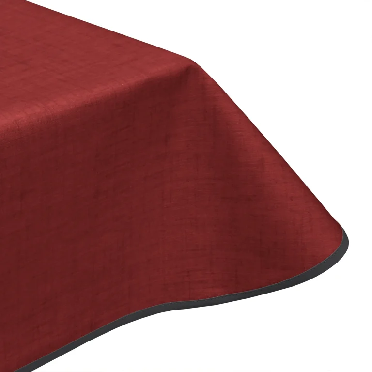 Natural Linen Bordeaux Acrylic Coated Tablecloth with Teflon