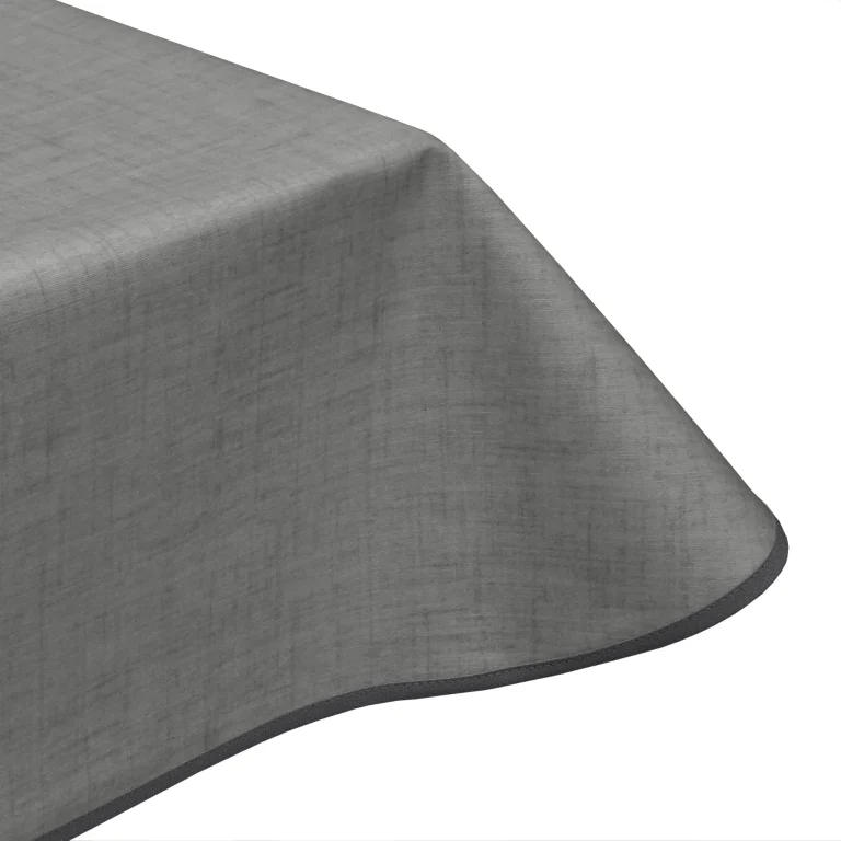 Natural Linen Grey Acrylic Coated Wipe Clean Tablecloth with Teflon & Edge Binding Finish