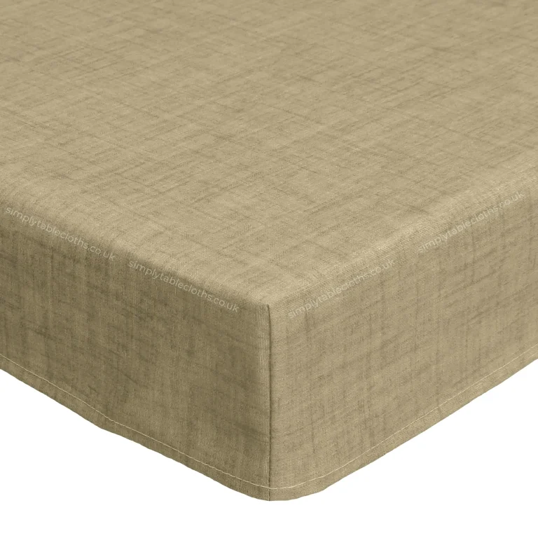 Natural Linen Sand Acrylic Coated Wipe Clean Tablecloth with Teflon & Edge Binding Finish