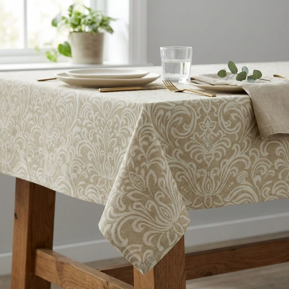 Lifestyle shot Emile Acrylic Coated Wipe Clean Tablecloth with Teflon & Hem Finish