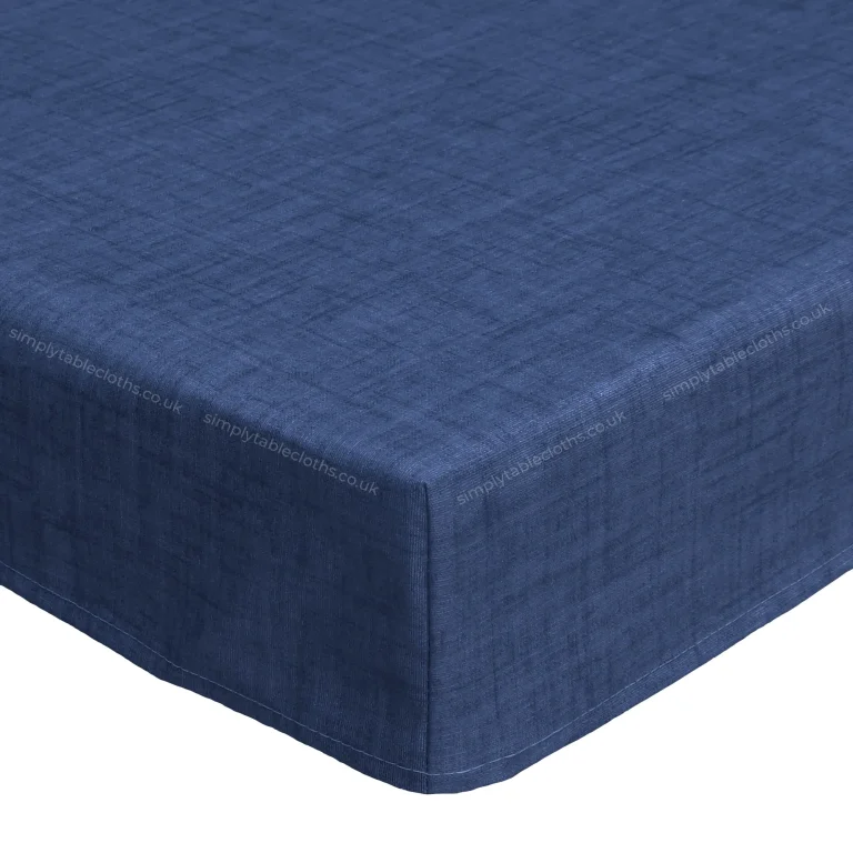 Natural Linen Navy Blue Acrylic Coated Tablecloth with Teflon