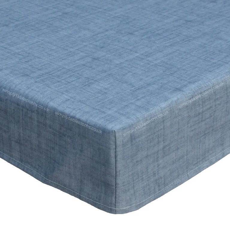Natural linen light denim acrylic coated tablecloth with teflon wipe clean
