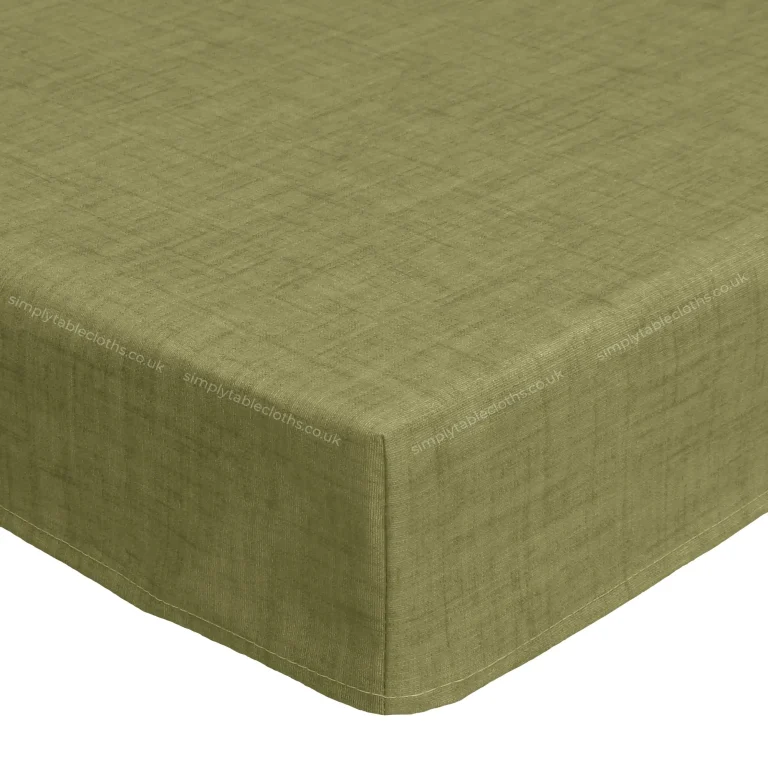 Natural Linen Plain Rainee Green Acrylic Teflon Coated Tablecloth Wipe Clean