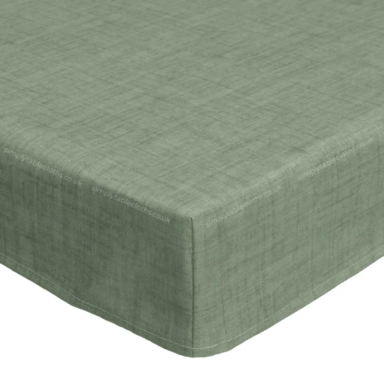 Natural Linen Plain Soft Green Acrylic Teflon Coated Tablecloth Wipe Clean with edge binding finish