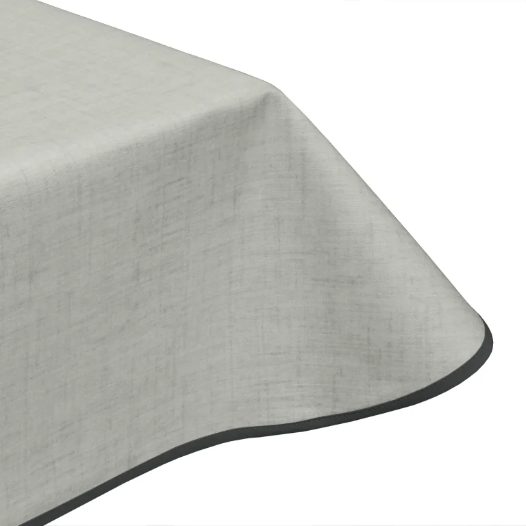 Natural Linen Plain Light Silver Acrylic Coated Wipe Clean Tablecloth with Teflon & Edge Binding Finish