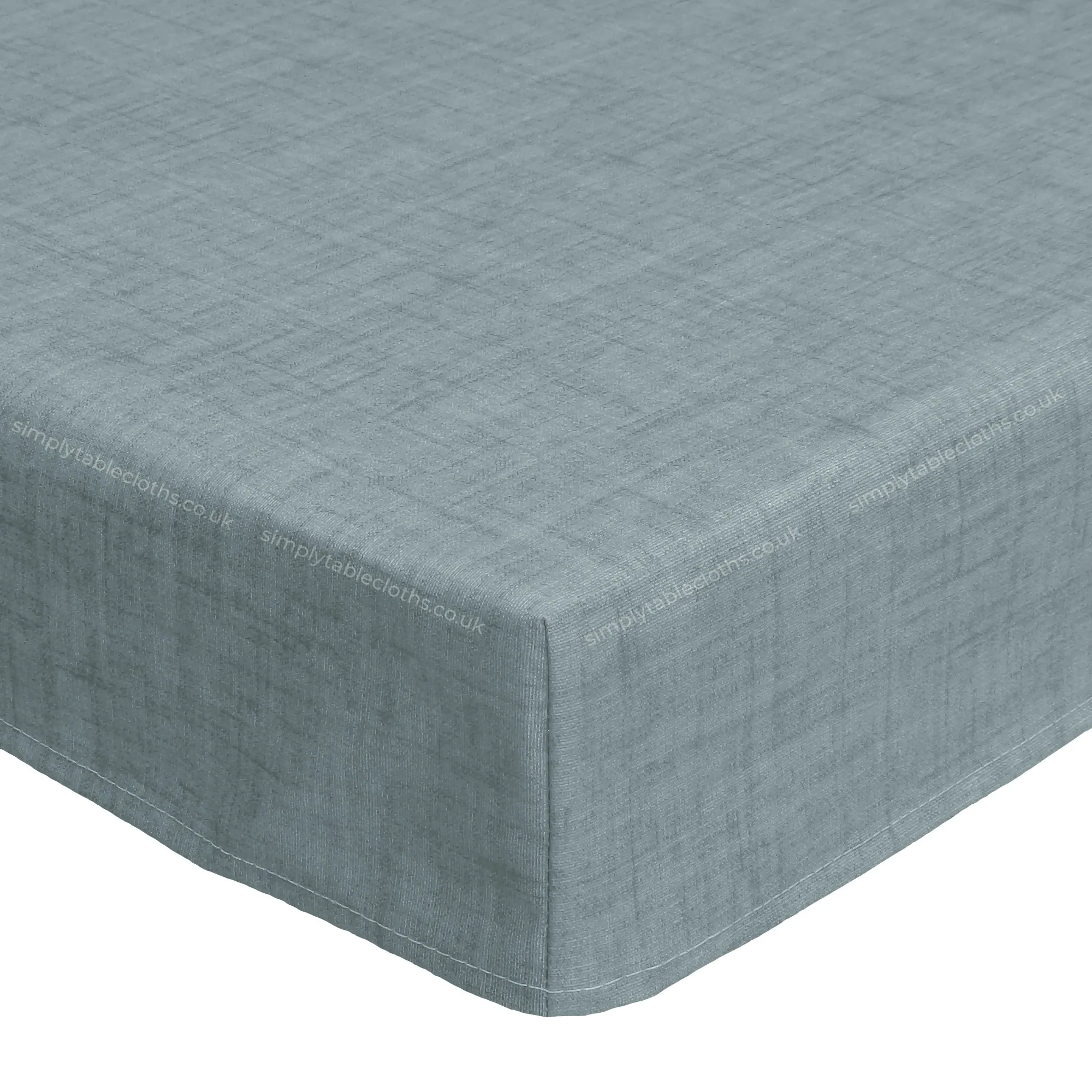 Natural linen plain steel blue acrylic teflon coated tablecloth wipe clean with fitted boxed edges