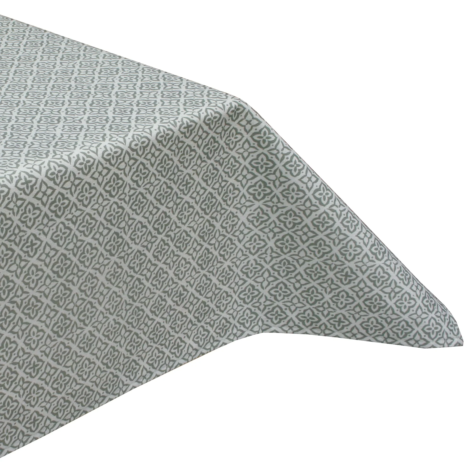 Calypso Grey Floral Geometric Acrylic Coated Tablecloth with Teflon & Hem Finish