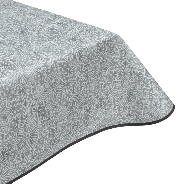 Edge binding finish for Hesperia Graphite Grey Acrylic Wipe Clean Tablecloth