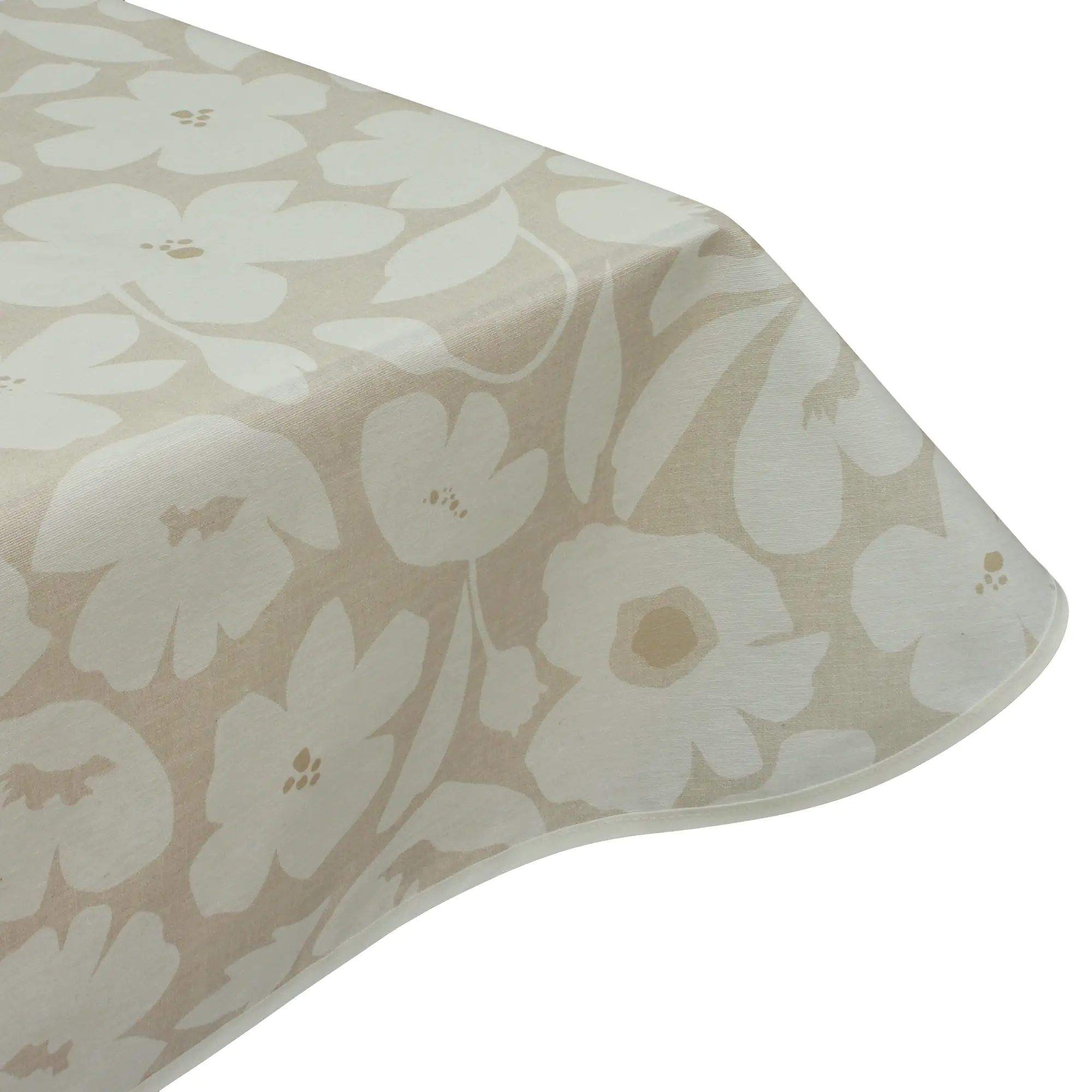 Poppy Beige Acrylic Wipe Clean Tablecloth with Edge Binding