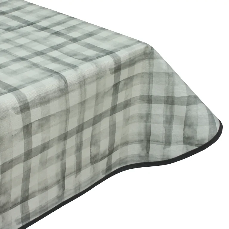 Edge binding finish for Aquarelle Grey Check Acrylic Wipe Clean Tablecloth