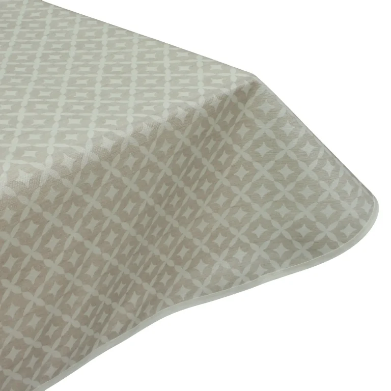 Edge binding finish for Lattice Beige Acrylic Wipe Clean Tablecloth