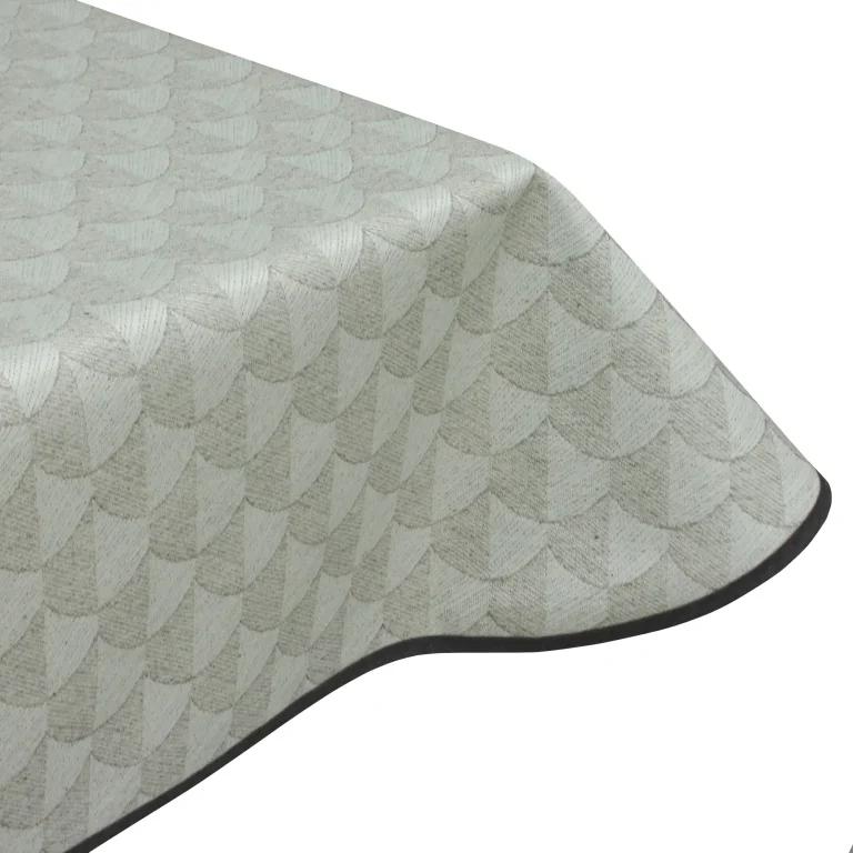 Edge binding finish for Scallop Natural Acrylic Wipe Clean Tablecloth