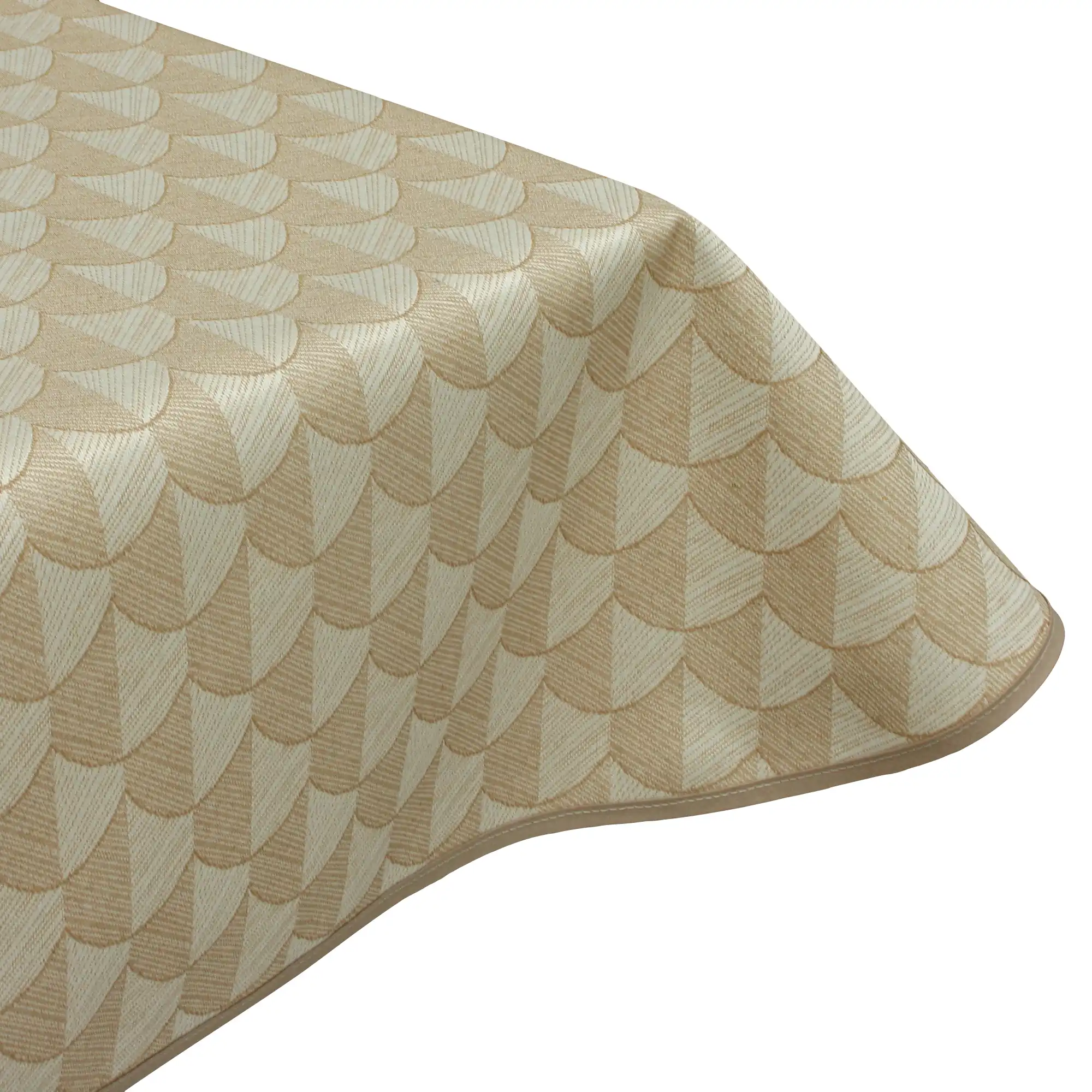 Edge binding finish for Scallop Gold Acrylic Wipe Clean Tablecloth