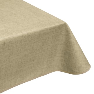 Natural Linen Sand Acrylic Coated Wipe Clean Tablecloth with Teflon & Edge Binding Finish