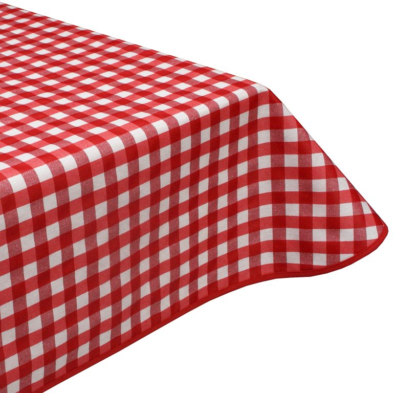 Red Gingham Acrylic Coated Tablecloth with Teflon & Edge Binding Finish