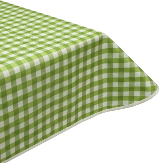 Green Gingham Wipe Clean Acrylic Coated Tablecloth with Teflon & Edge Binding Finish