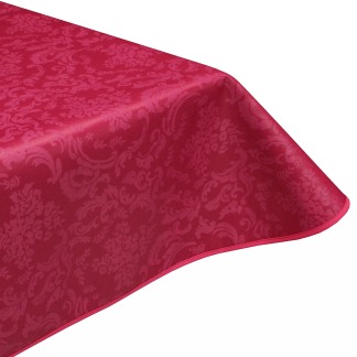 Damask Fuchsia Wipe Clean Acrylic Coated Tablecloth with Teflon & Edge Binding Finish