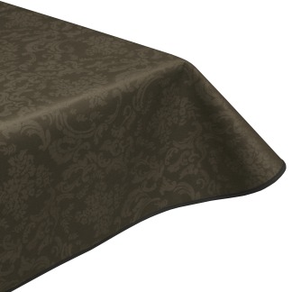 Damask Taupe Acrylic Coated Tablecloth with Teflon & Edge Binding Finish