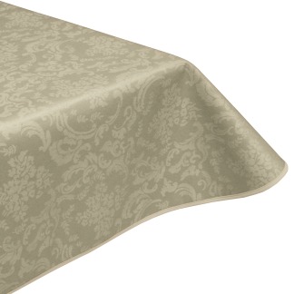 Damask Beige Wipe Clean Acrylic Coated Tablecloth with Teflon & Edge Binding Finish