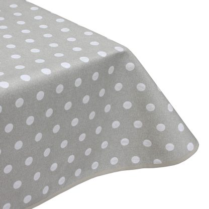 Natural white-polka dot acrylic wipe clean tablecloth
