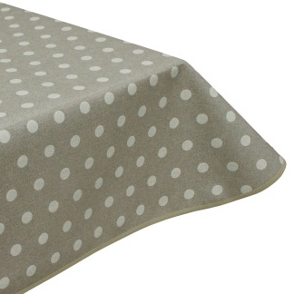 Polka Dot Neutral Acrylic Coated Wipe Clean Tablecloth & Edge Binding Finish