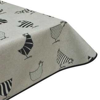 Chickens Acrylic Coated Wipe Clean Tablecloth & Edge Binding Finish