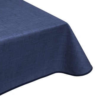 Natural Linen Navy Blue Acrylic Coated Tablecloth with Teflon