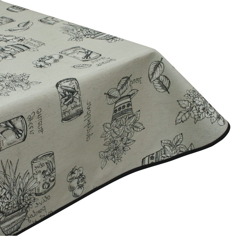 Culinary Acrylic Coated Wipe Clean Tablecloth & Edge Binding