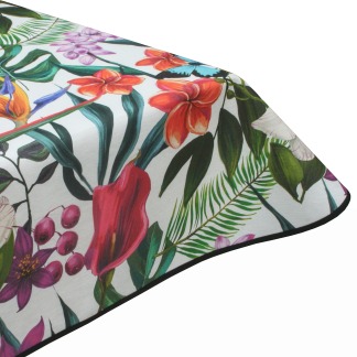 Tropical Flowers Acrylic Coated Wipe Clean Tablecloth & Edge Binding Finish