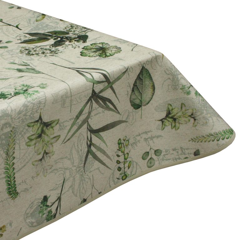 Botanical Garden Wipe Clean Acrylic Coated Tablecloth & Edge binding finish