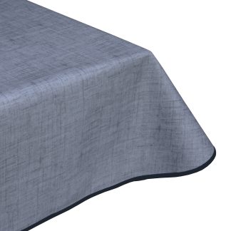 Natural linen light denim acrylic coated tablecloth with teflon wipe clean
