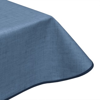 Natural linen light denim acrylic coated tablecloth with teflon wipe clean