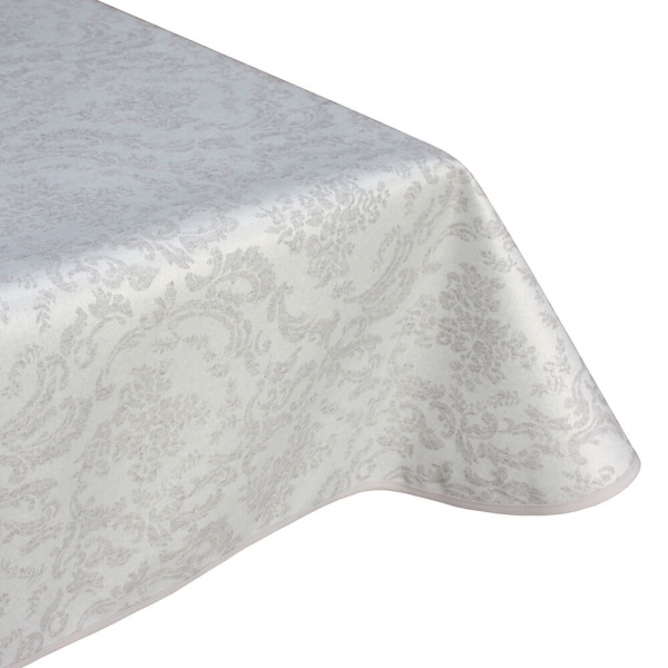 Damask silver teflon wipe clean tablecloth