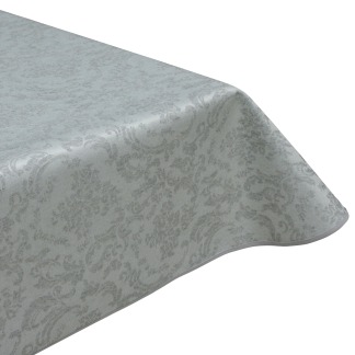 Damask Silver Acrylic Coated Tablecloth with Teflon & Edge Binding Finish