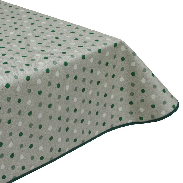 Polka Greens Acrylic Coated Tablecloth with Teflon & Edge Binding Finish