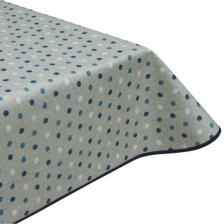 Polka Blues Acrylic Coated Tablecloth with Teflon & Edge Binding Finish