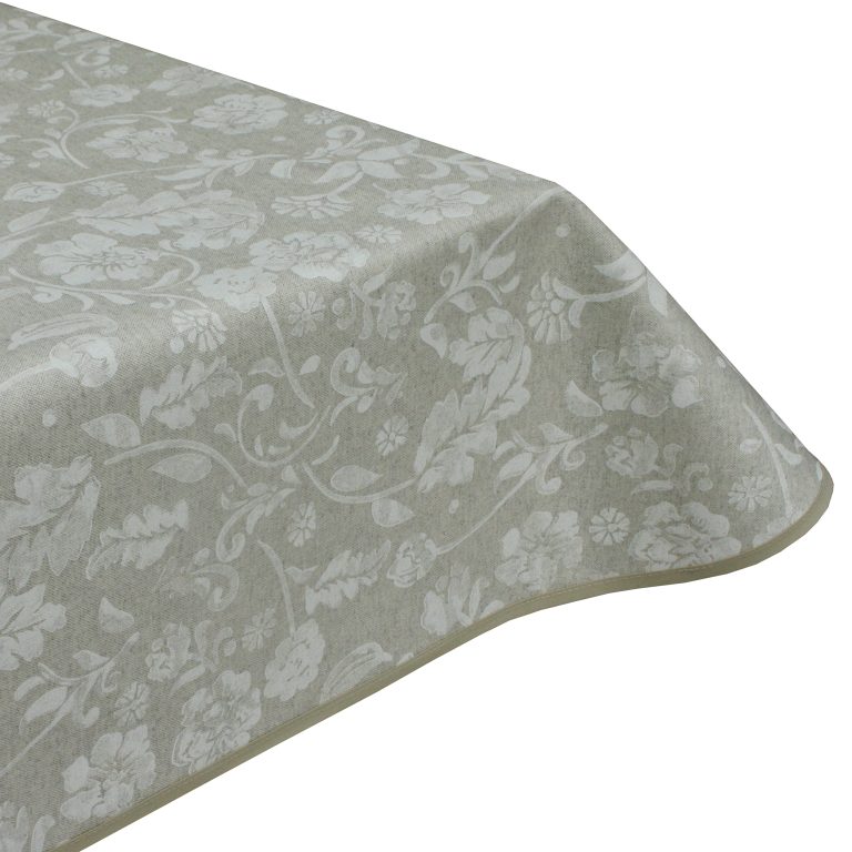 Emma Linen White Acrylic Coated Tablecloth with Teflon & Edge Binding Finish