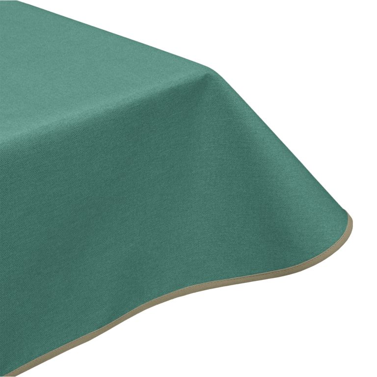 Simply seafoam plain acrylic wipe clean tablecloth with edge binding finish