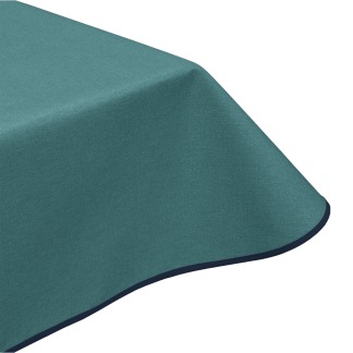 Simply azure plain acrylic wipe clean tablecloth with edge binding finish