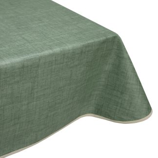 Natural linen plain mantle green acrylic teflon coated tablecloth wipe clean