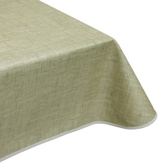 Natural Linen Plain Rainee Green Acrylic Teflon Coated Tablecloth Wipe Clean