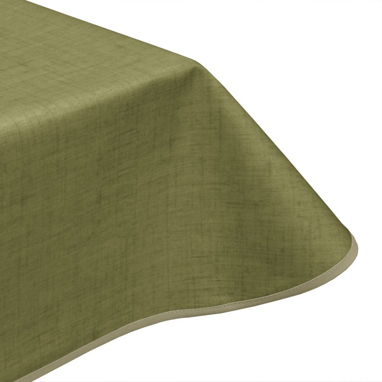 Natural Linen Plain Rainee Green Acrylic Teflon Coated Tablecloth Wipe Clean