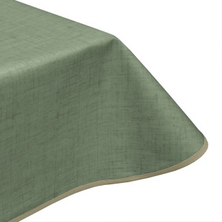 Natural Linen Plain Soft Green Acrylic Teflon Coated Tablecloth Wipe Clean with edge binding finish