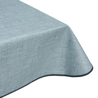 Natural linen plain steel blue acrylic teflon coated tablecloth wipe clean