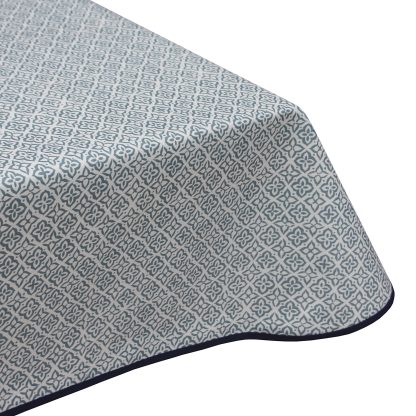 Calypso Blue Floral Geometric Acrylic Teflon Coated Tablecloth Wipe Clean