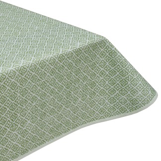 Calypso Green Floral Geometric Acrylic Coated Tablecloth with Teflon & Edge Binding