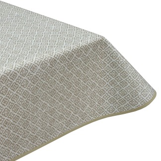 Calypso Beige Floral Geometric Acrylic Coated Tablecloth with Teflon & Edge Binding