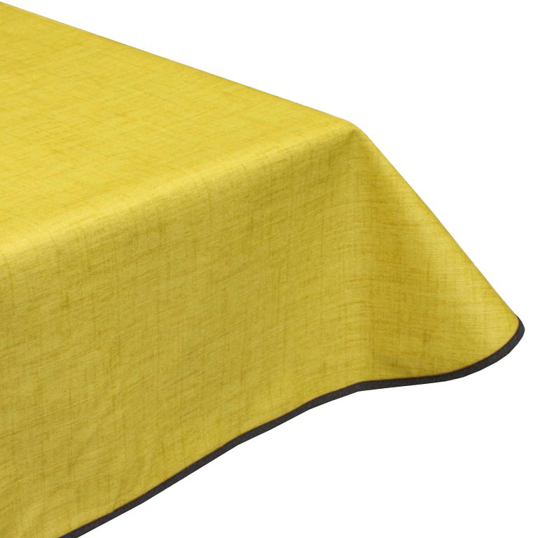 Natural Linen Lemon Acrylic Coated Tablecloth with Teflon