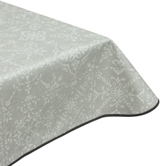 White Mosaic Damask Acrylic Coated Tablecloth with Teflon & Edge Binding Finish