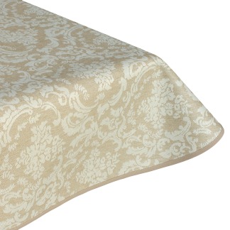 Damask Golden Acrylic Coated Tablecloth with Teflon & Edge Binding Finish